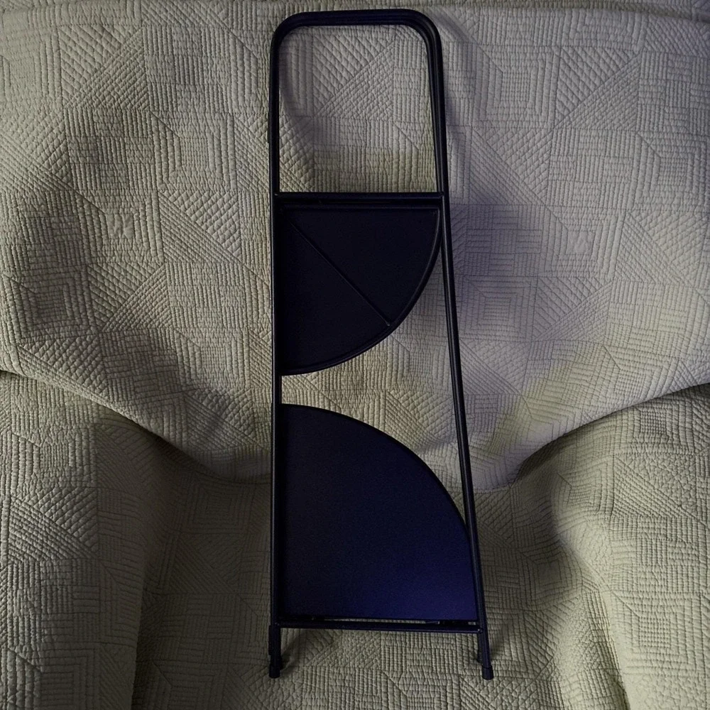 Minimalist Folding 2 Tier Shelf Black Metal Bathroom Kitchen Plant Stand 25.5